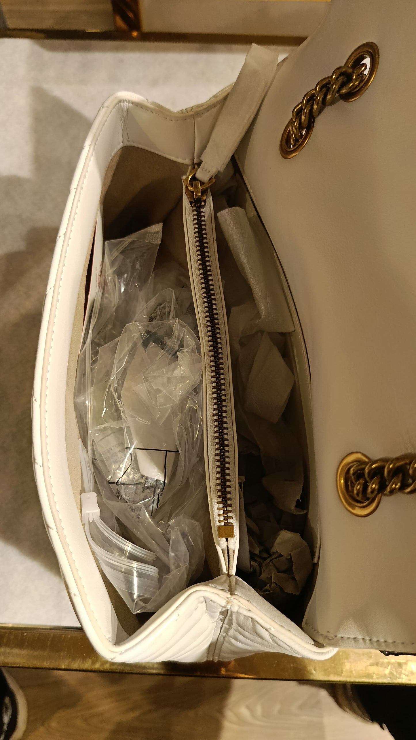 PINKO White Quilted Chevron Mini Bag with Gold Bird Lock