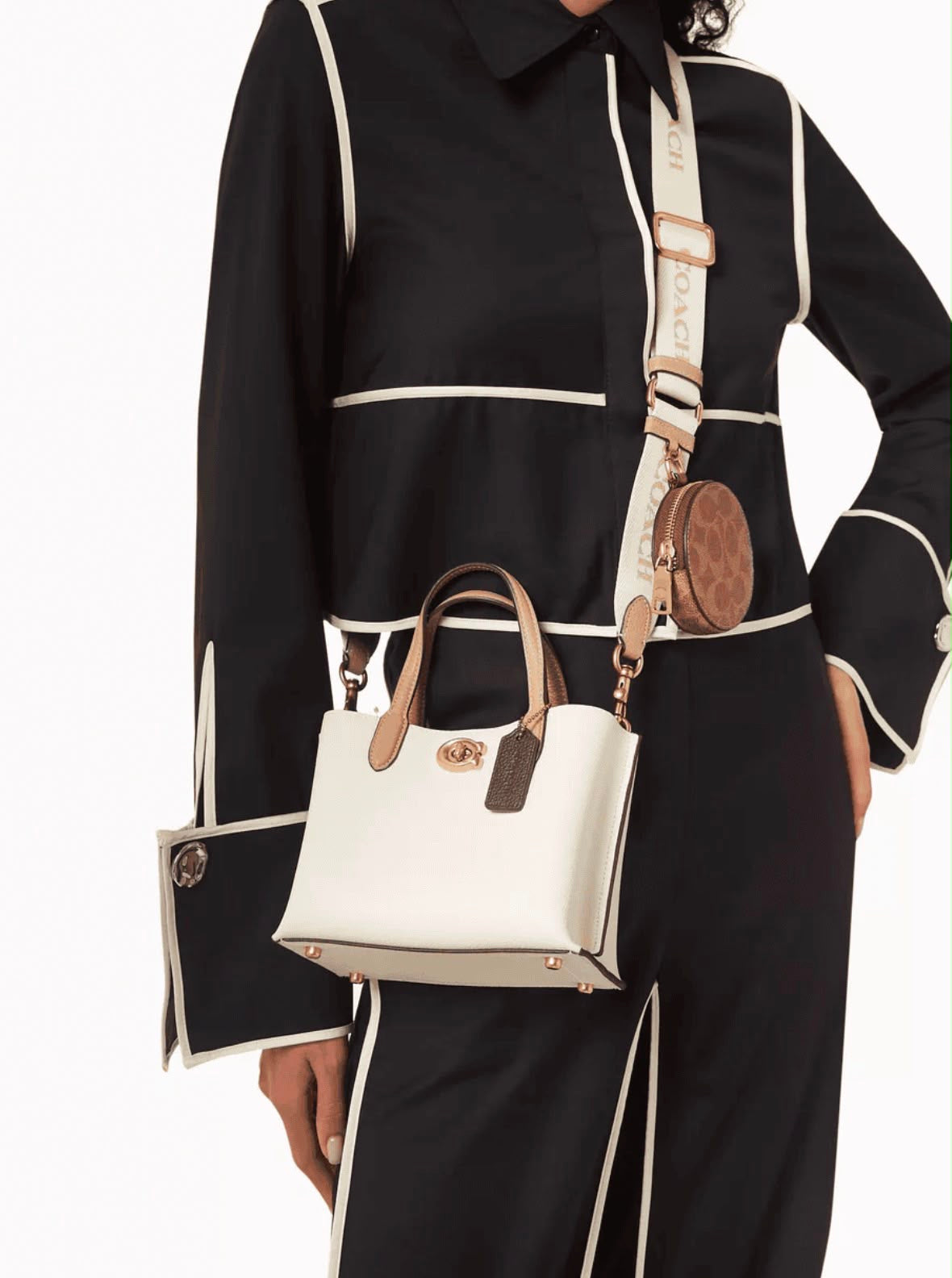 COACH White & Tan Willow Mini Tote with Coin Case