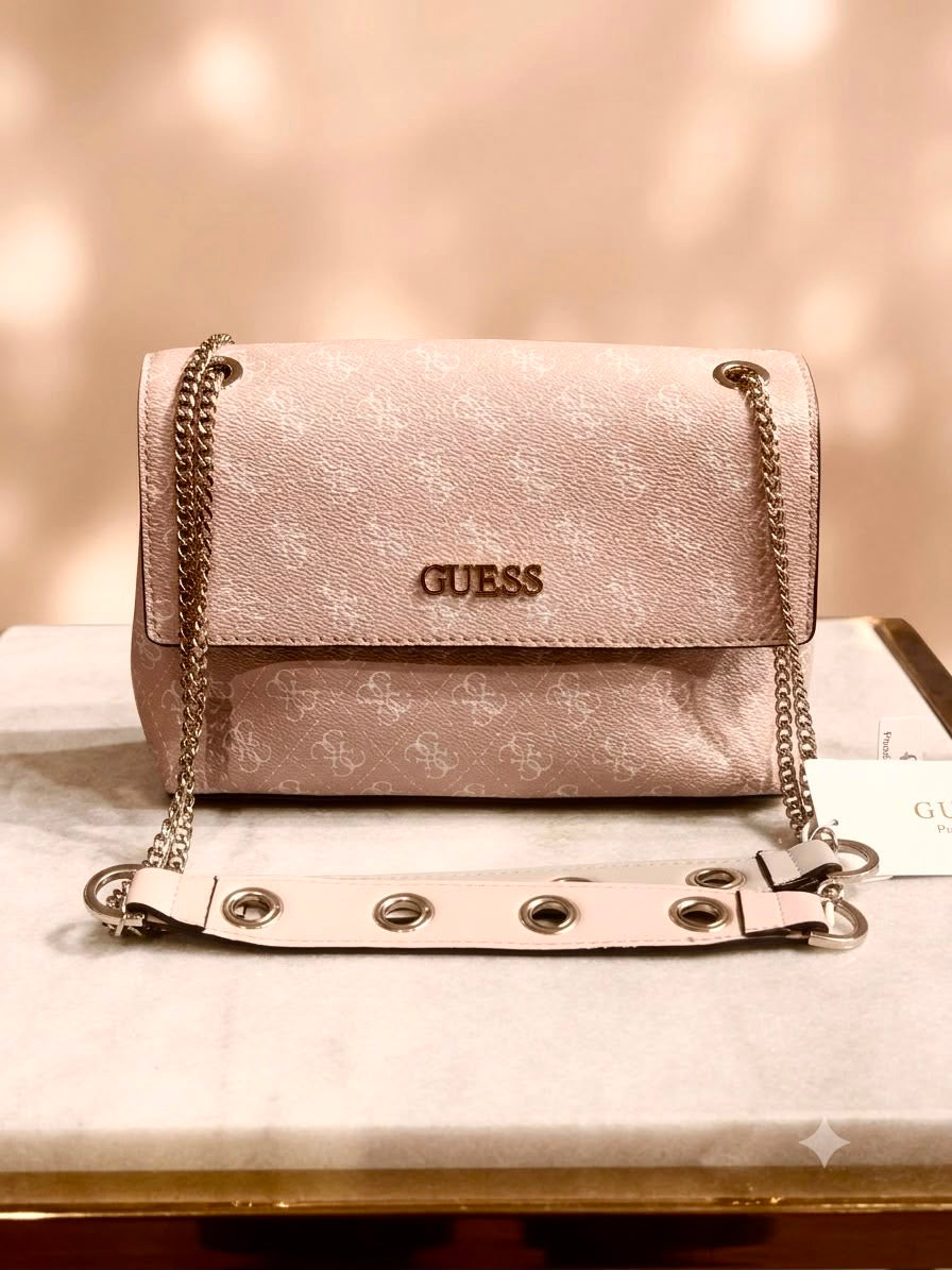 GUESS Blush Pink Logo Monogram Crossbody with Eyelet Strap