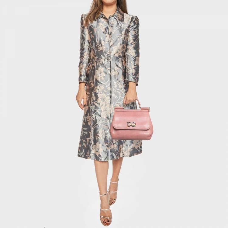 Dolce & Gabbana Pink Lizard Embossed Leather Medium Crystal DG Miss Sicily Top Handle Bag