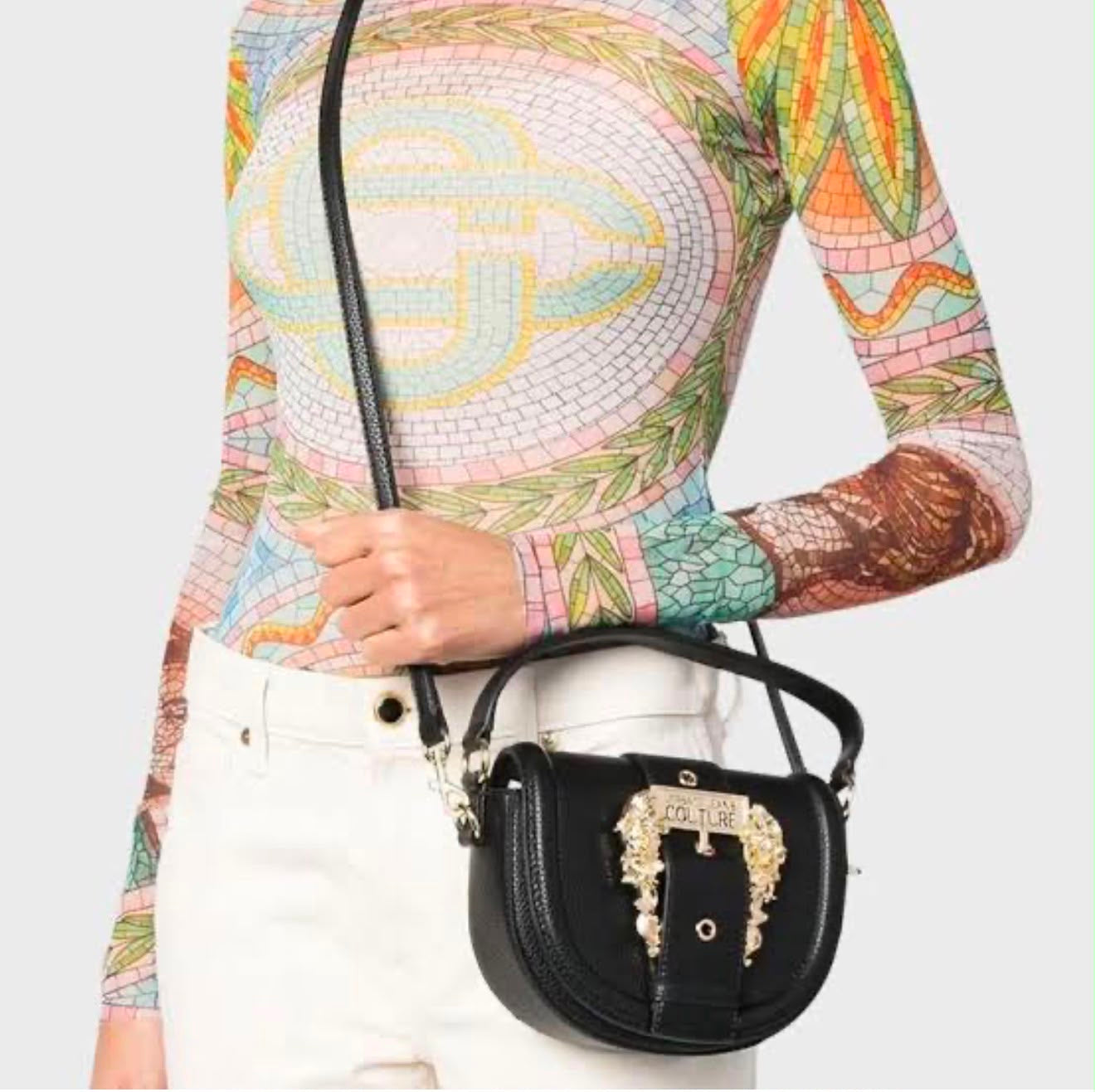 VERSACE JEANS COUTURE Black Baroque Buckle Mini Bag
