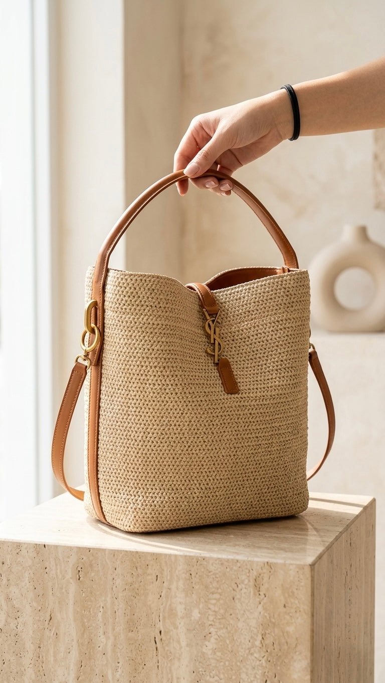 YSL raffia bucket bag