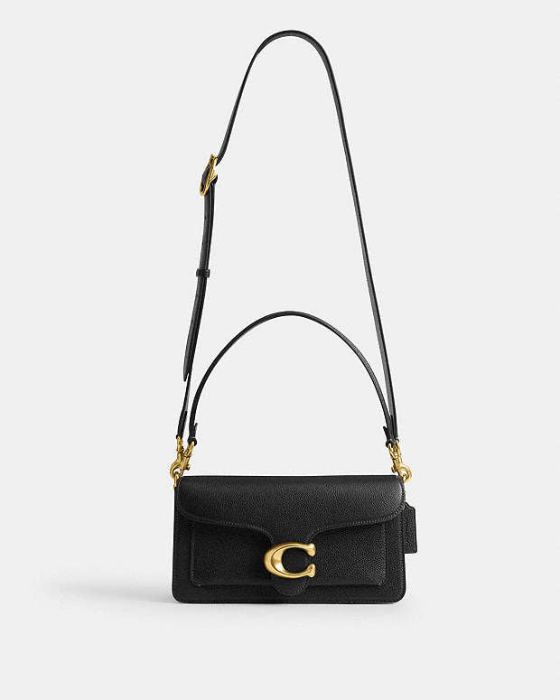 Coach Tabby Shoulder Bag 26 in black polished pebble leather.