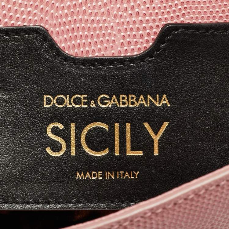 Dolce & Gabbana Pink Lizard Embossed Leather Medium Crystal DG Miss Sicily Top Handle Bag