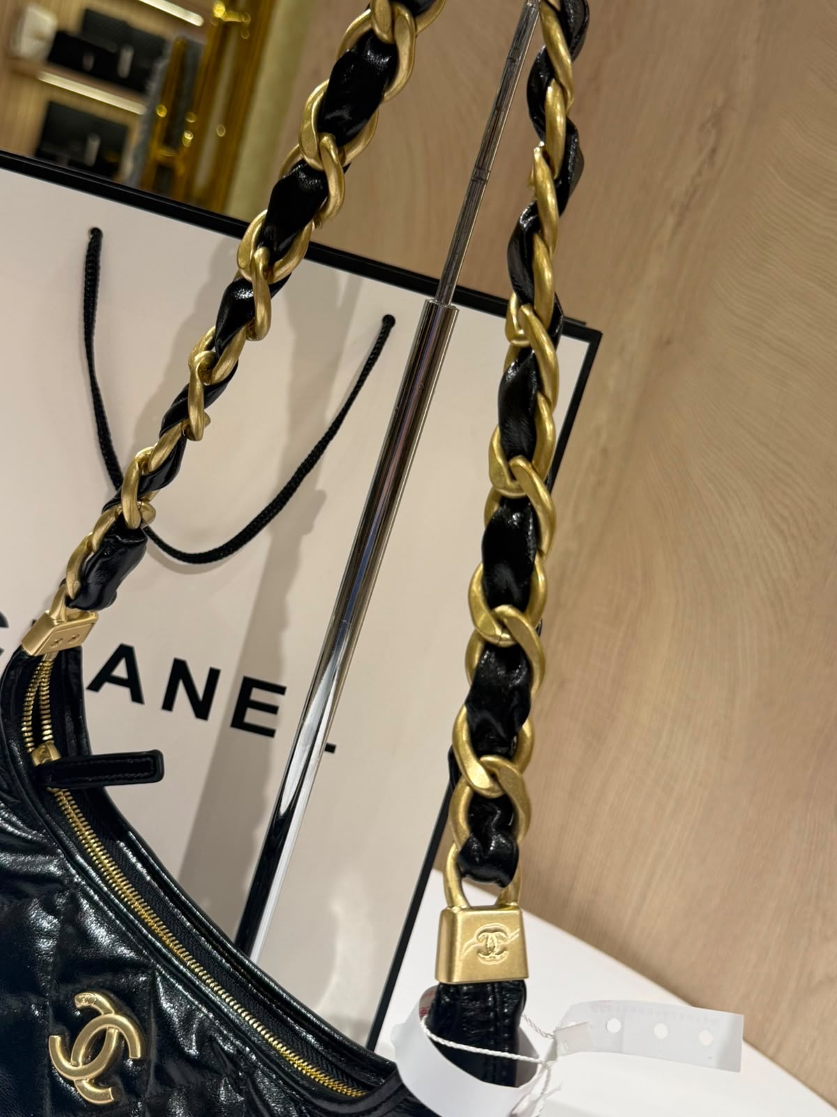 Chanel Leather Chain Shoulder Hobo Bag