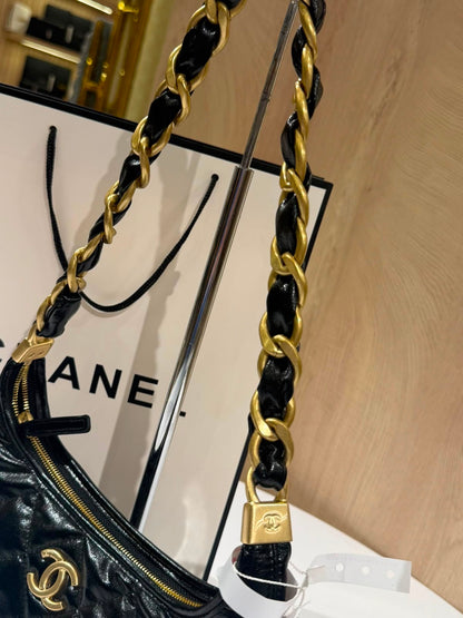 Chanel Leather Chain Shoulder Hobo Bag