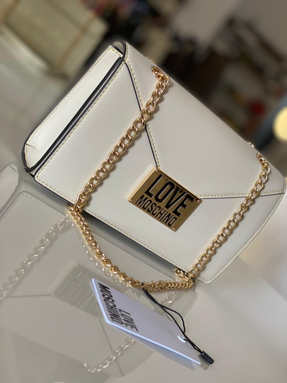 LOVE MOSCHINO White Envelope Chain Shoulder Bag