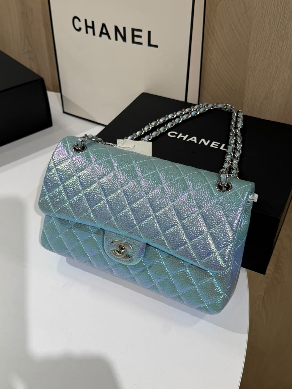 Chanel Classic Flap Bag (Iridescent Aqua/Mermaid Finish)