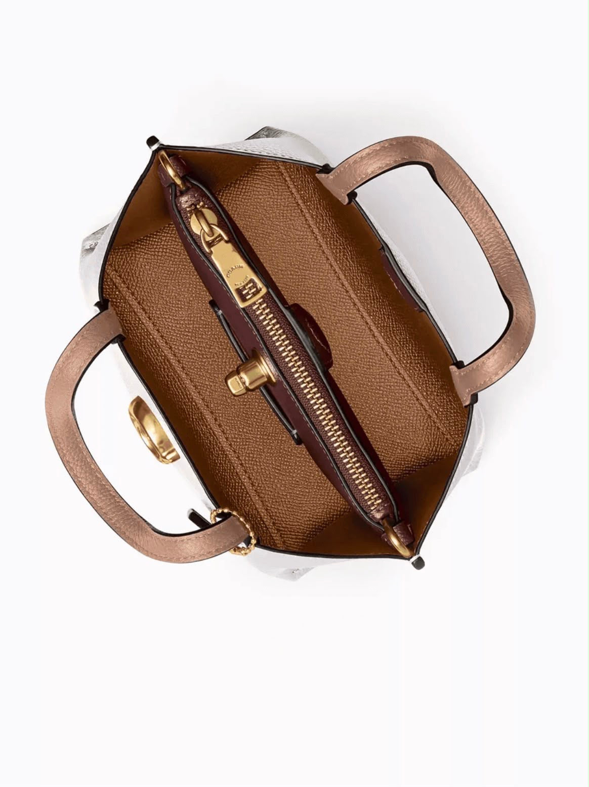 COACH White & Tan Willow Mini Tote with Coin Case