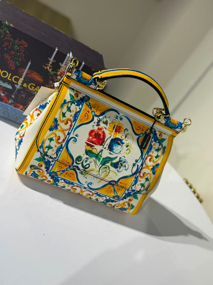 Dolce & Gabbana Multicolor Majolica Print Leather Small Miss Sicily Top Handle Bag