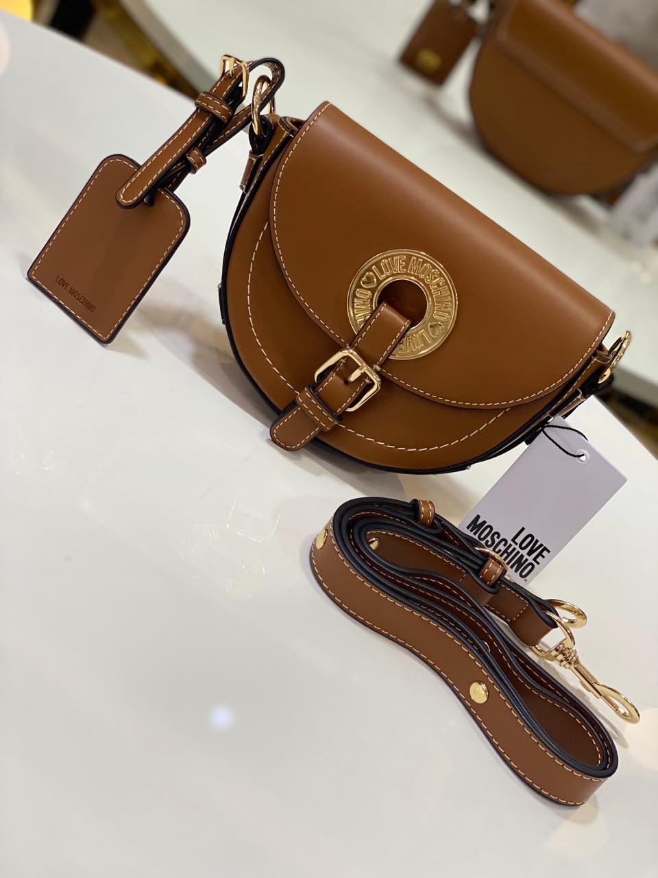 LOVE MOSCHINO Tan Saddle Crossbody Bag
