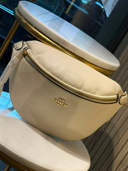 COACH Pebbled Leather Warren Belt Bag Chalk White