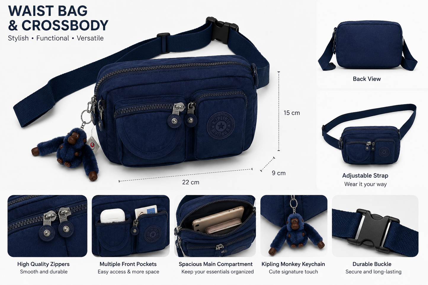 kipling Waist bag and cross