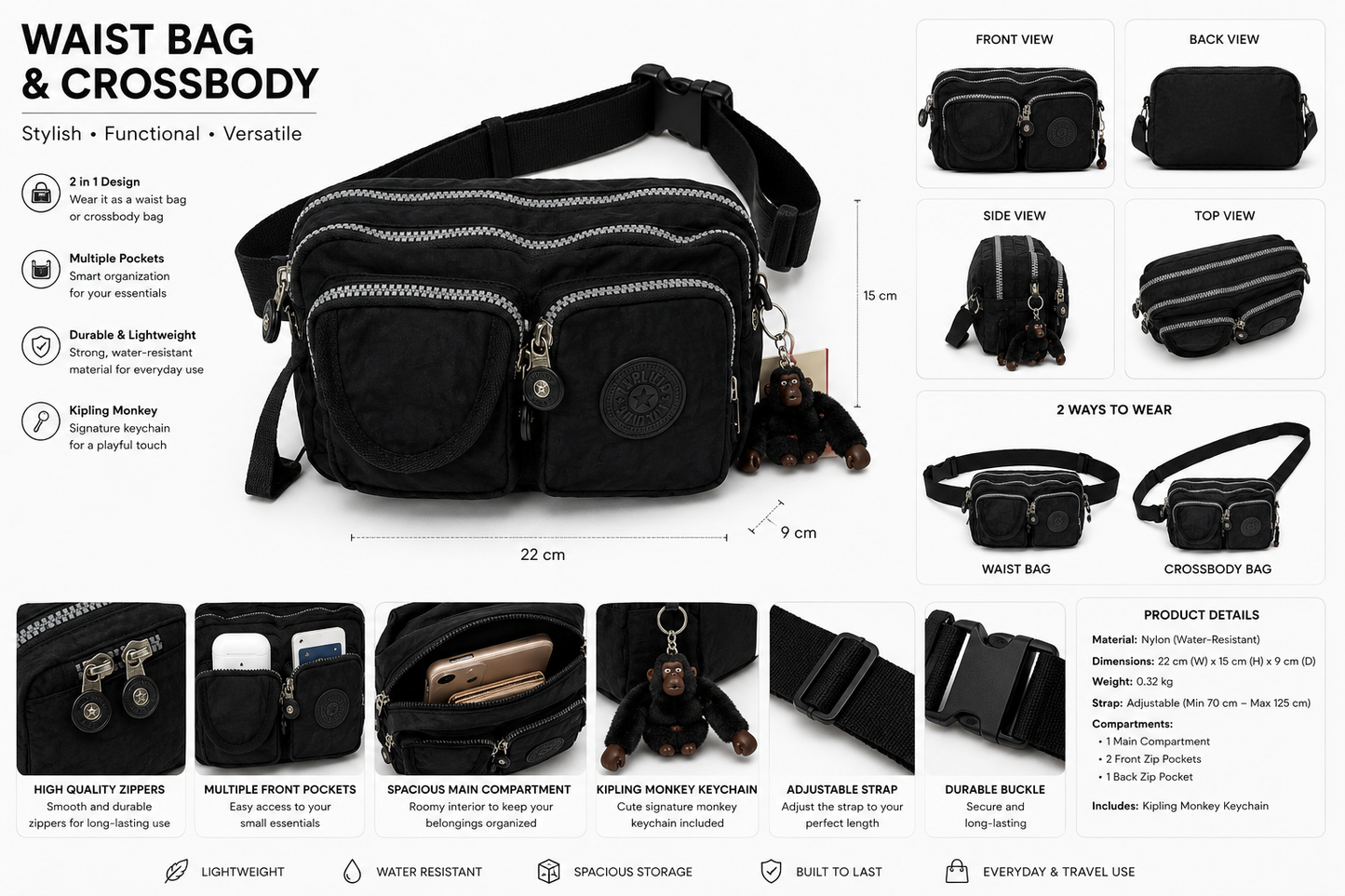 kipling Waist bag and cross