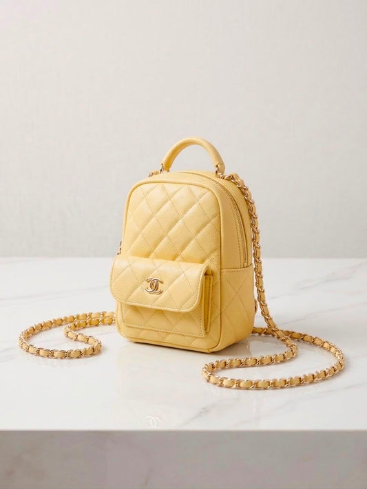 Chanel Quilted Caviar Backpack Yellow