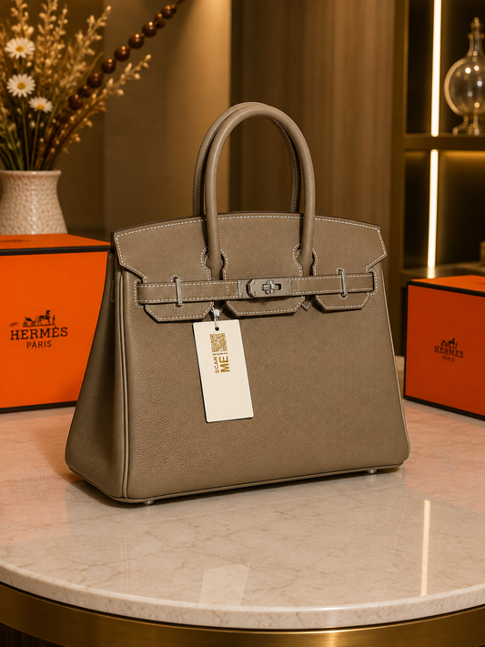 Hermès Birkin Style Handbag – Taupe Leather with Palladium Hardware