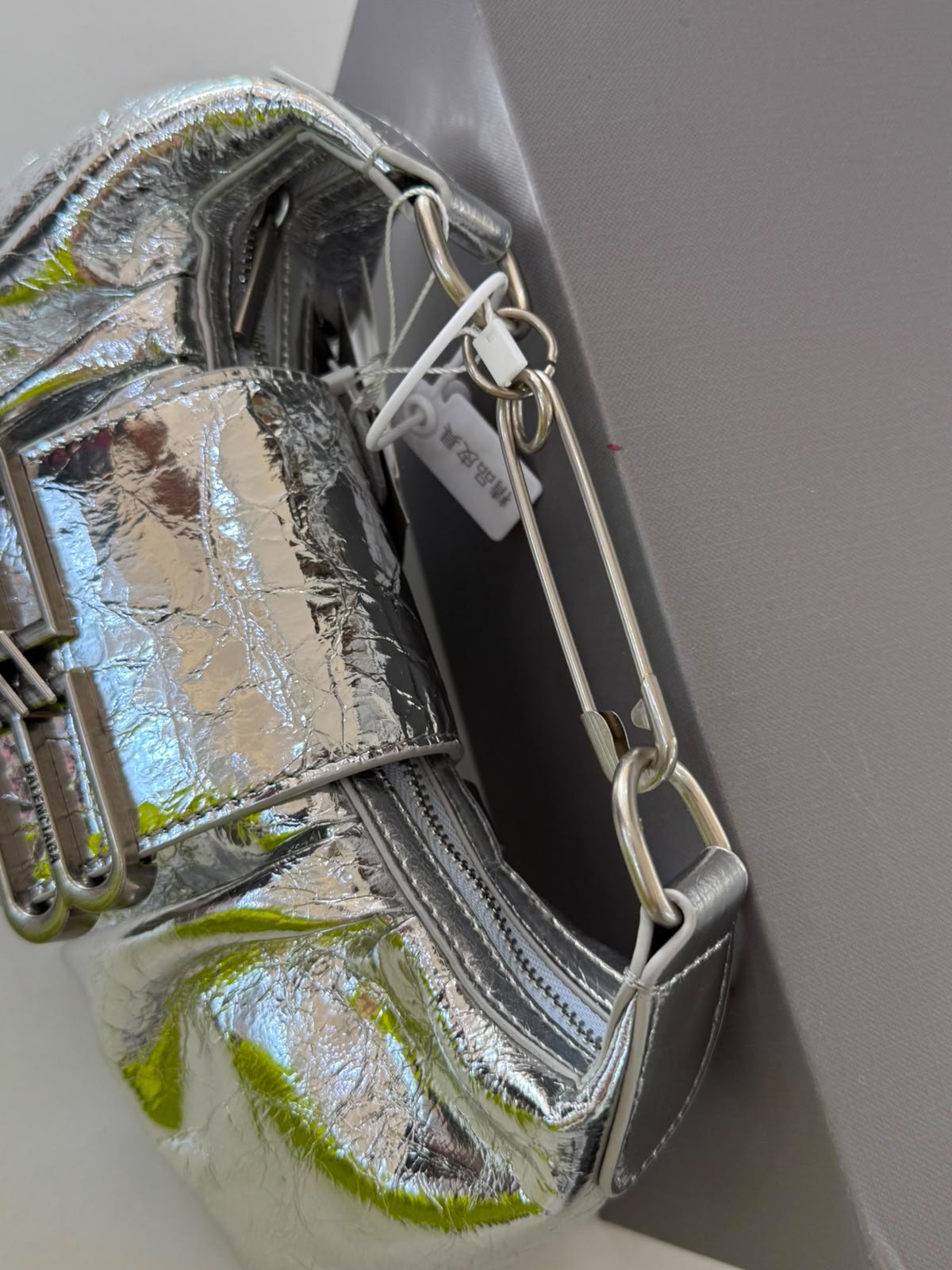 Balenciaga Small Pamela Shoulder Bag featuring crinkled leather and a silver-tone chain