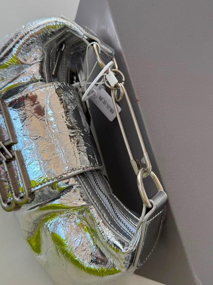 Balenciaga Small Pamela Shoulder Bag featuring crinkled leather and a silver-tone chain