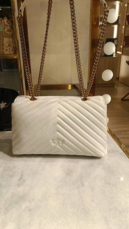 PINKO White Quilted Chevron Mini Bag with Gold Bird Lock