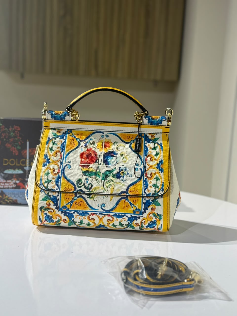 Dolce & Gabbana Multicolor Majolica Print Leather Small Miss Sicily Top Handle Bag