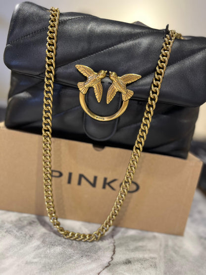 PINKO Black Quilted Mini Bag with Gold Bird Lock