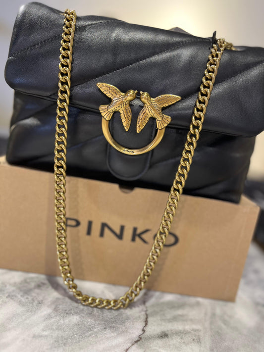 PINKO Black Quilted Mini Bag with Gold Bird Lock