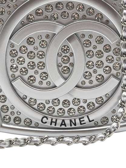 Chanel small clutch with crystal-embellished shoulder chain in silver