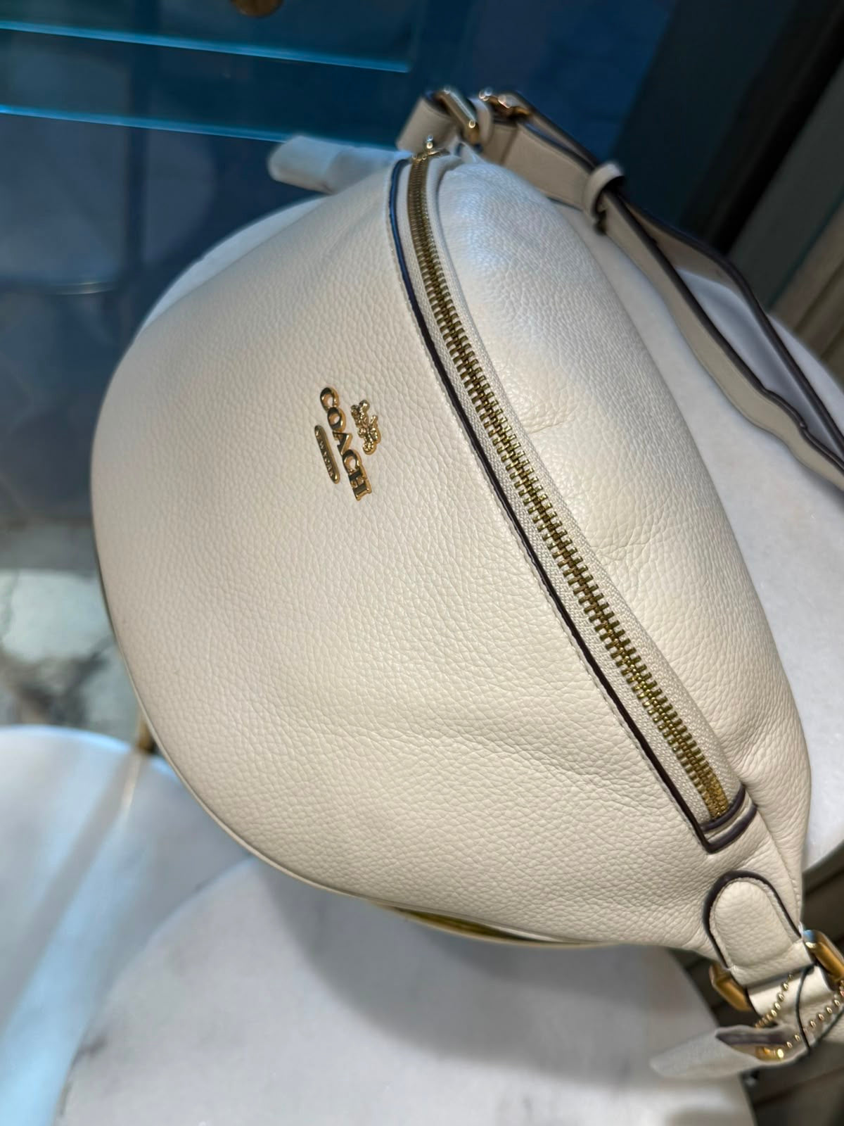 COACH Pebbled Leather Warren Belt Bag Chalk White