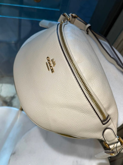 COACH Pebbled Leather Warren Belt Bag Chalk White