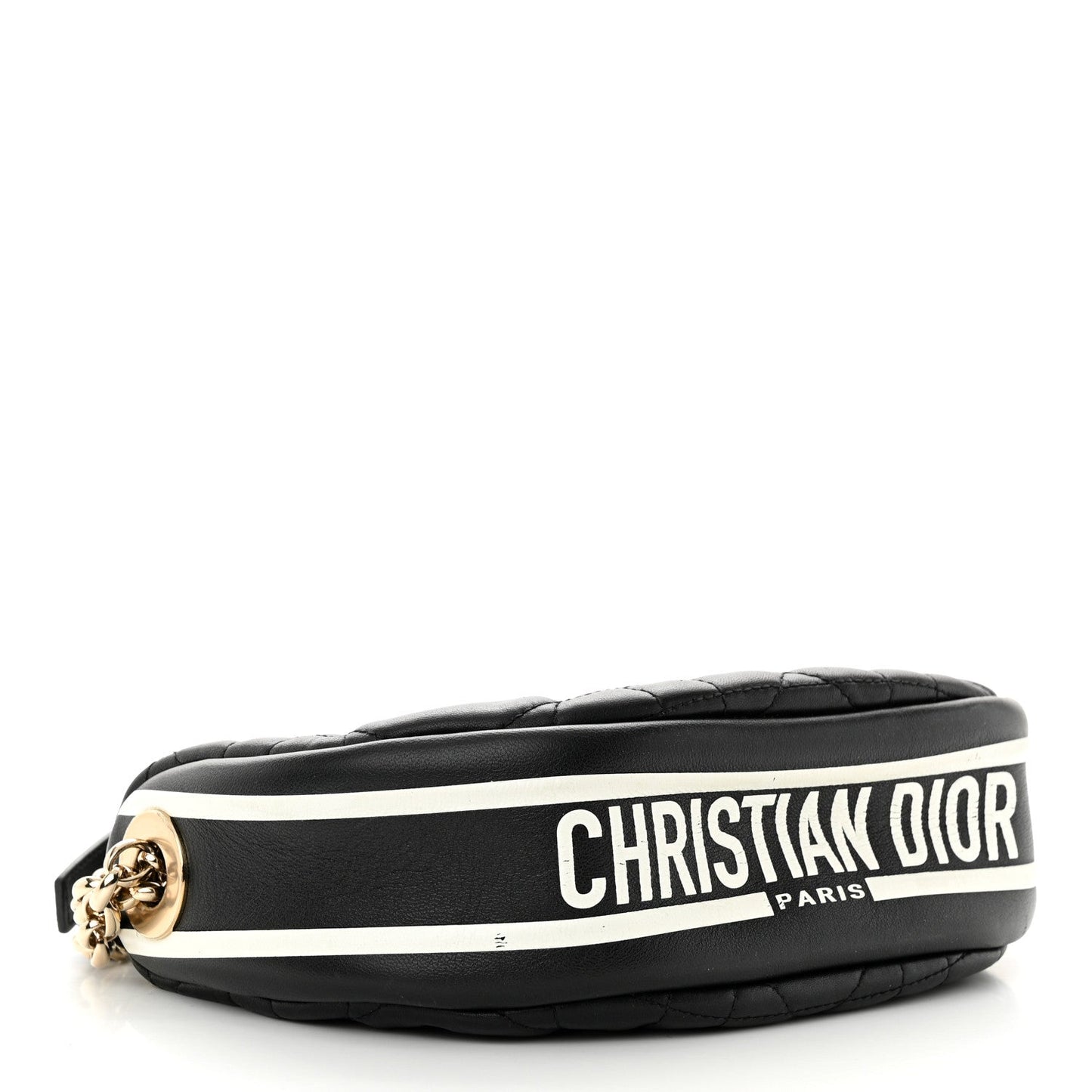 Christian Dior Vibe bag features black cannage quilted lambskin leather with a distinct half-moon shape