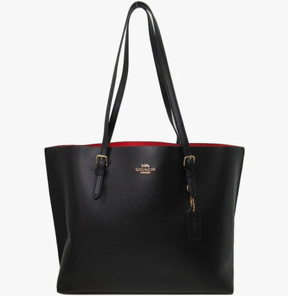 COACH Pebbled Leather Zip-Top Tote Bag Black Red