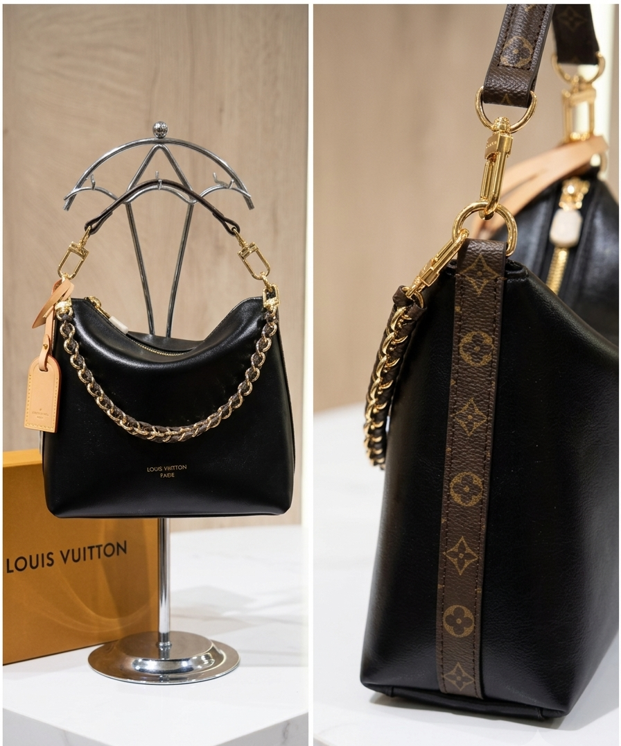 Black Louis Vuitton Multipass handbag is crafted from smooth calfskin leather and adorned with a removable gold-toned braided chain