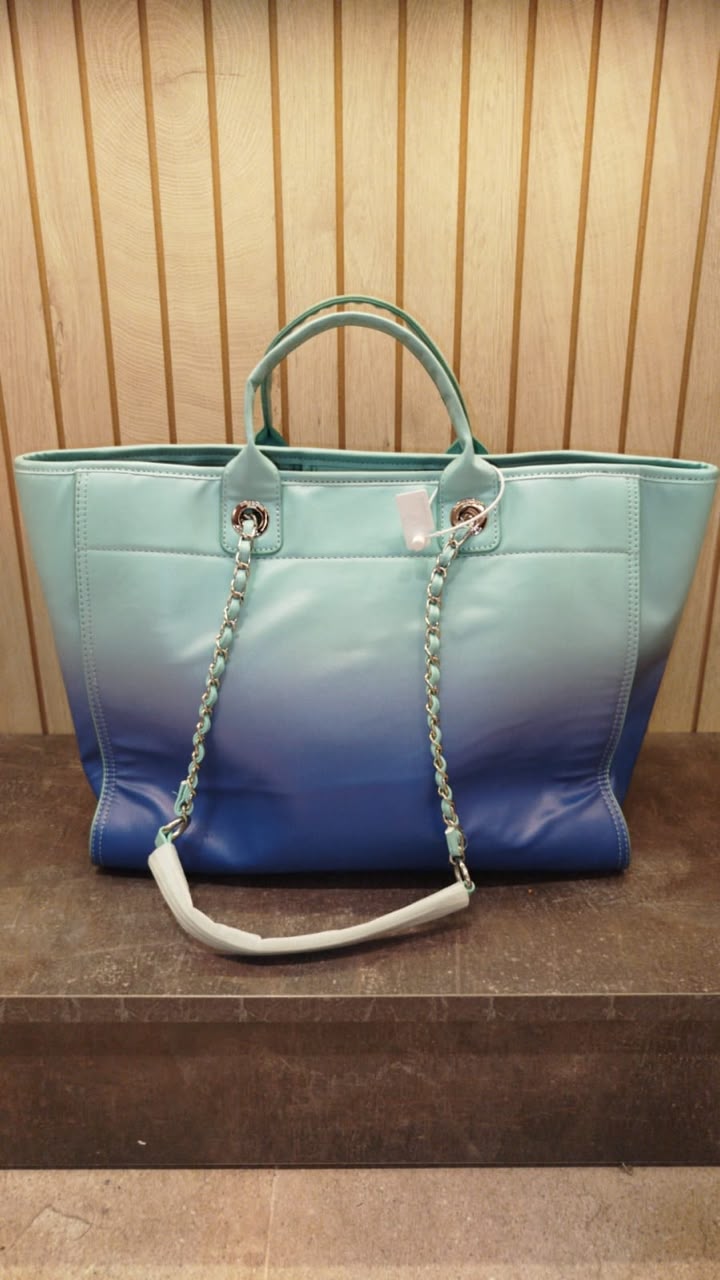 Chanel Shaded Calfskin Deauville Tote Light Green Turquoise Purple