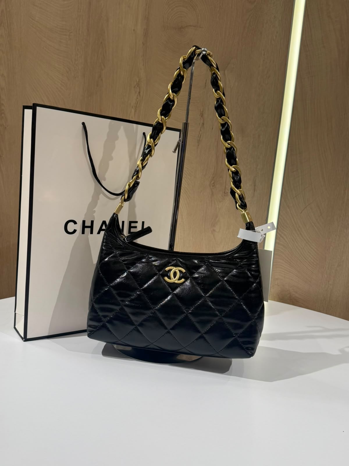 Chanel Leather Chain Shoulder Hobo Bag