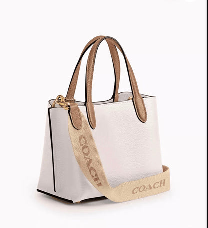 COACH White & Tan Willow Mini Tote with Coin Case