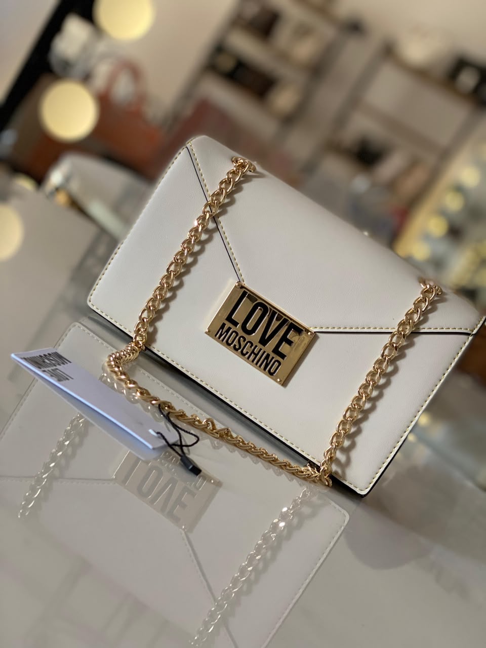 LOVE MOSCHINO White Envelope Chain Shoulder Bag