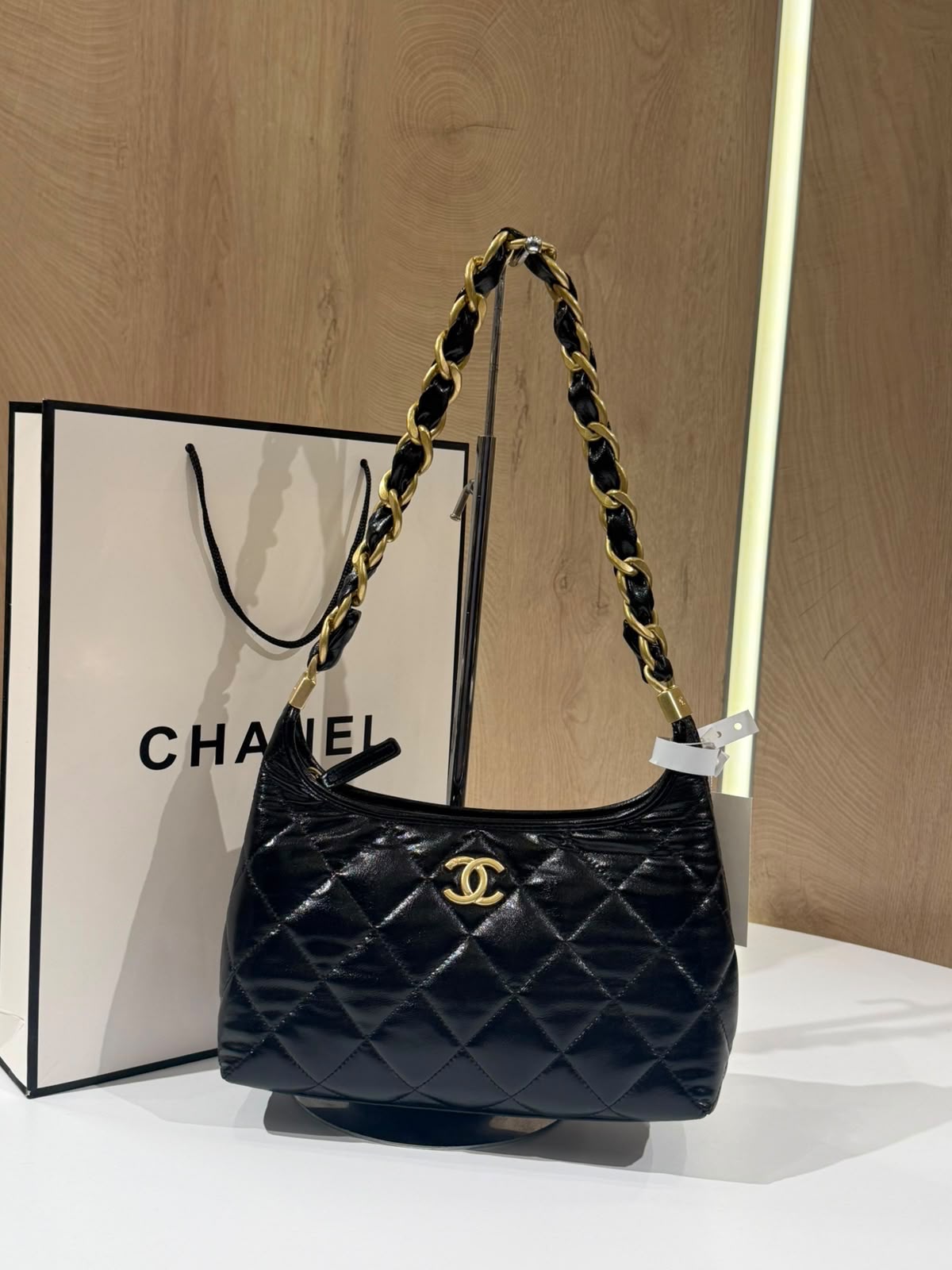 Chanel Leather Chain Shoulder Hobo Bag