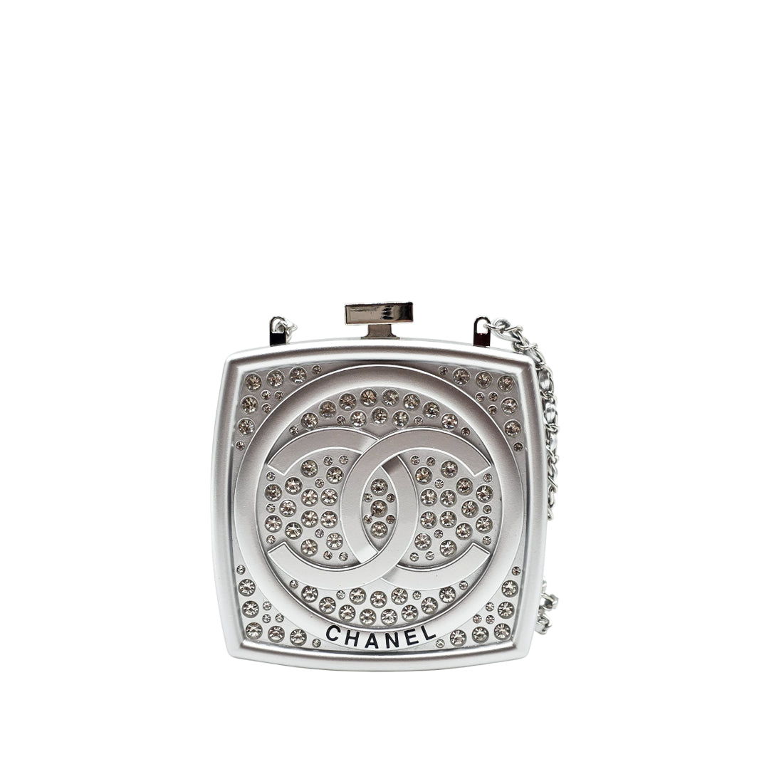 Chanel small clutch with crystal-embellished shoulder chain in silver