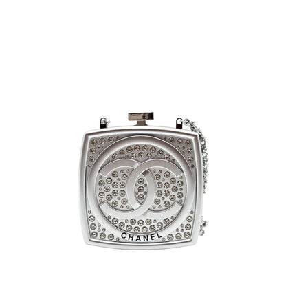 Chanel small clutch with crystal-embellished shoulder chain in silver