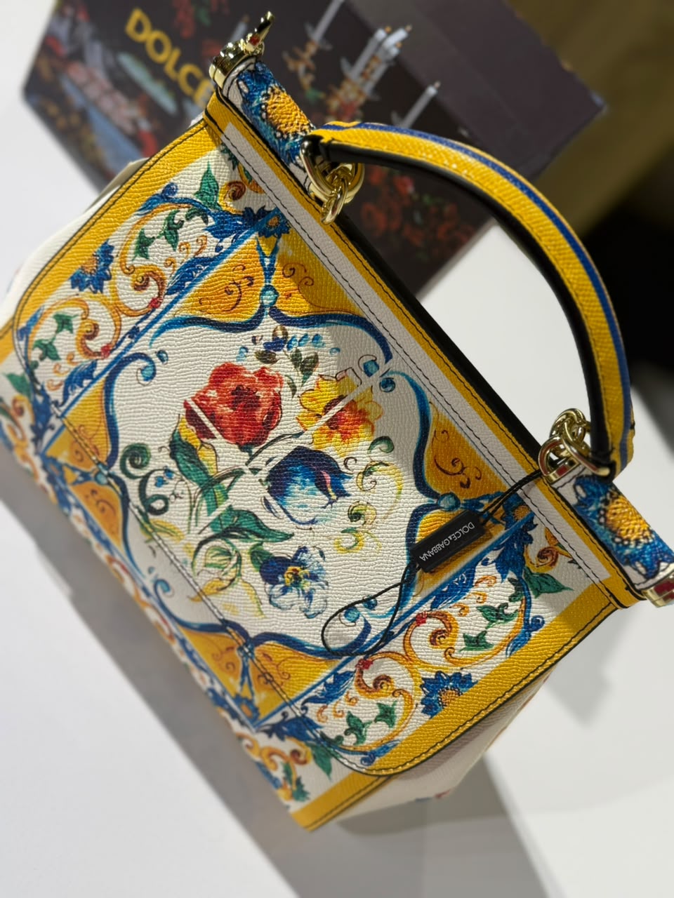 Dolce & Gabbana Multicolor Majolica Print Leather Small Miss Sicily Top Handle Bag