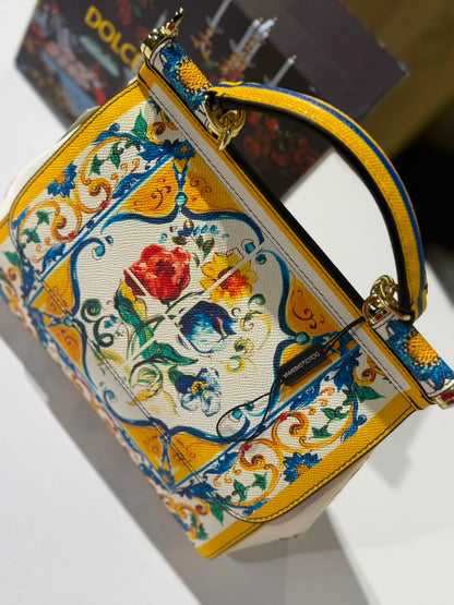 Dolce & Gabbana Multicolor Majolica Print Leather Small Miss Sicily Top Handle Bag