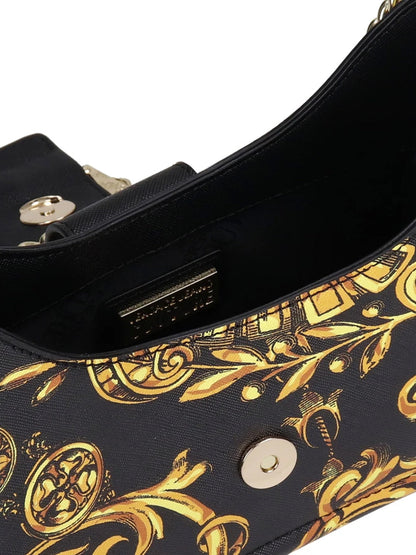 VERSACE WOMEN Logo Buckle Baroque Shoulder Bag Black