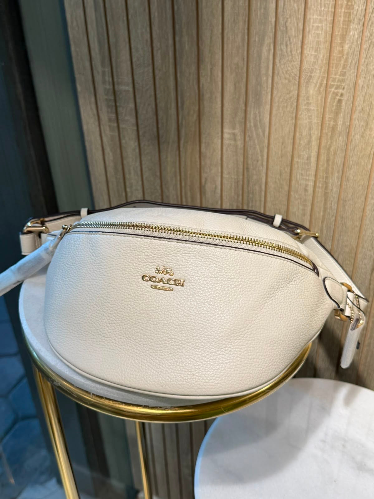 COACH Pebbled Leather Warren Belt Bag Chalk White