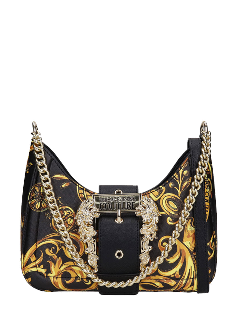 VERSACE WOMEN Logo Buckle Baroque Shoulder Bag Black