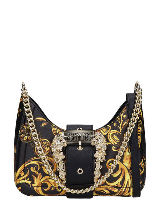 VERSACE WOMEN Logo Buckle Baroque Shoulder Bag Black