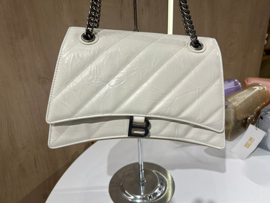 Balenciaga Crushed Calfskin Quilted Medium Crush Chain Bag Optic White