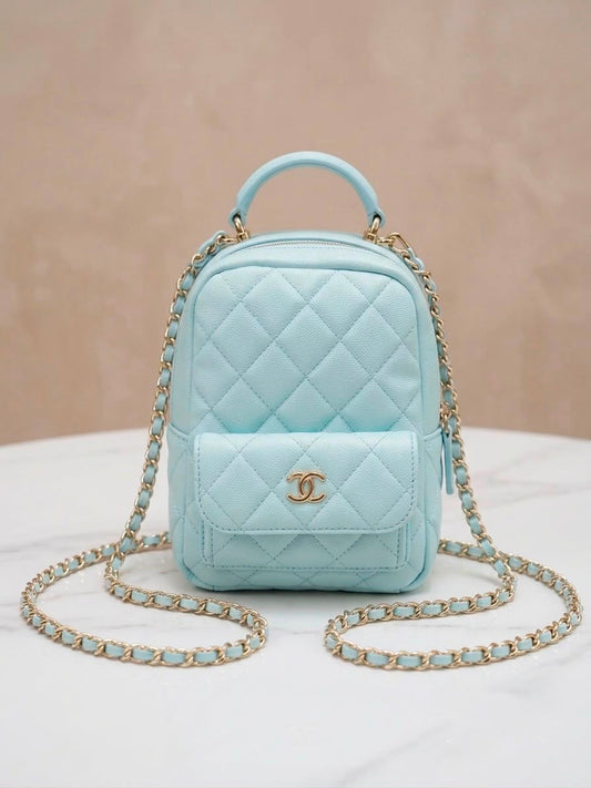 Chanel Quilted Caviar Backpack BabyBlue
