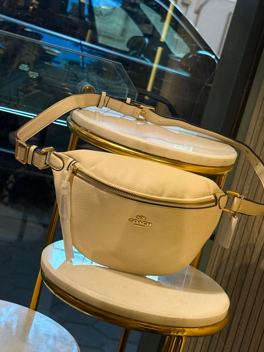 COACH Pebbled Leather Warren Belt Bag Chalk White