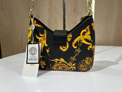 VERSACE WOMEN Logo Buckle Baroque Shoulder Bag Black