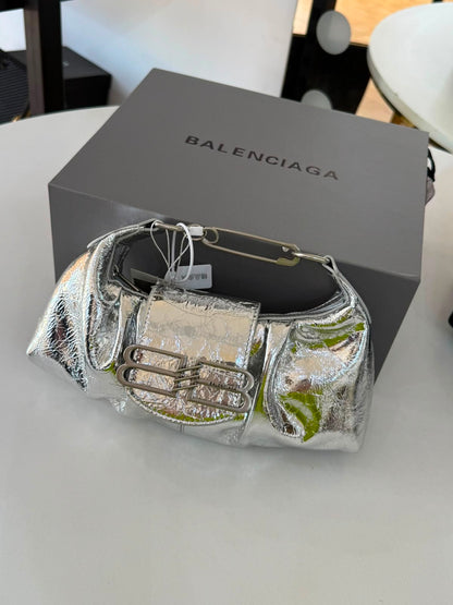 Balenciaga Small Pamela Shoulder Bag featuring crinkled leather and a silver-tone chain